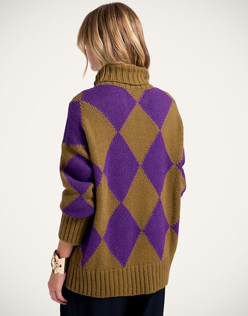 La Doublej Argyle Sweater Green/Purple In Wool