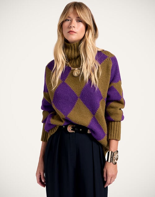 la doublej Argyle Sweater Green/Purple in Wool
