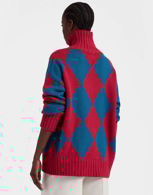 La Doublej Argyle Sweater Red & Blue In Wool