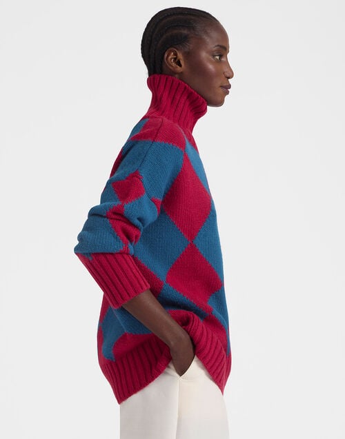 La Doublej Argyle Sweater Red & Blue In Wool