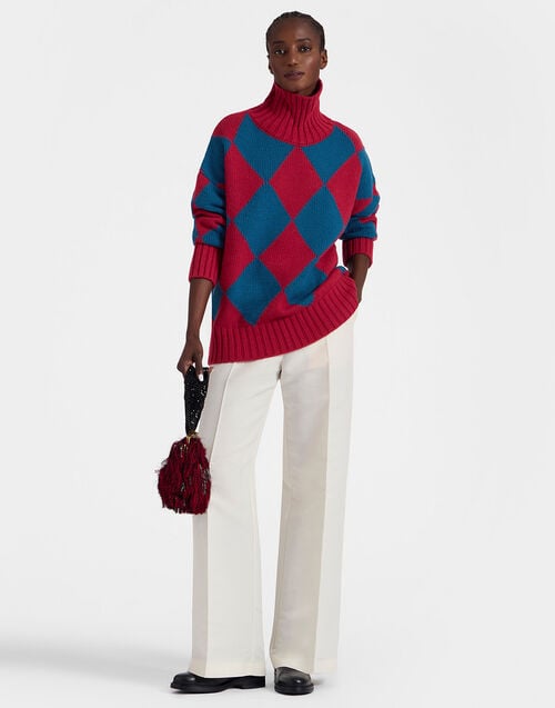 La Doublej Argyle Sweater Red & Blue In Wool