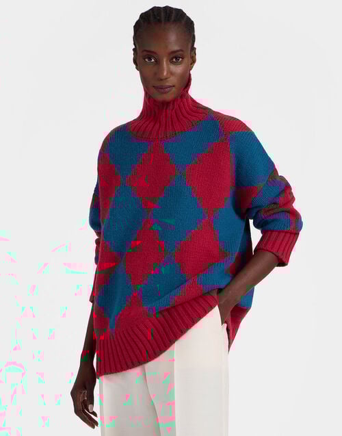 la doublej Argyle Sweater Red & Blue in Wool