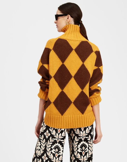 La Doublej Argyle Sweater Yellow / Brown In Wool