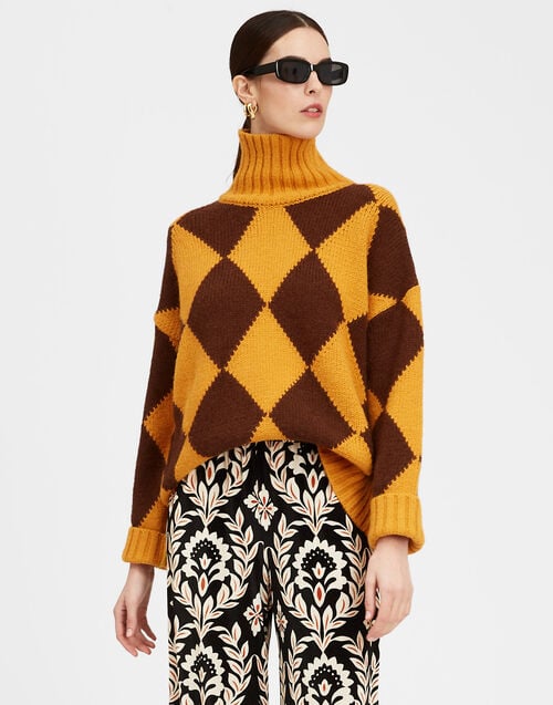 la doublej Argyle Sweater Yellow / Brown in Wool