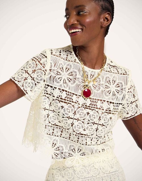 La Doublej Aria Tee Caper Light Yellow In Macramé