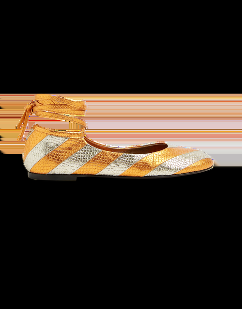 La Doublej Ballerina Flats Orange In Faux Python