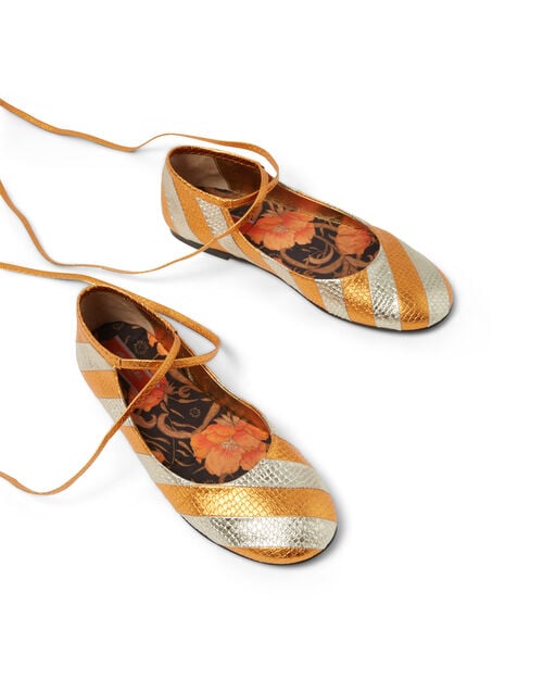 La Doublej Ballerina Flats Orange In Faux Python