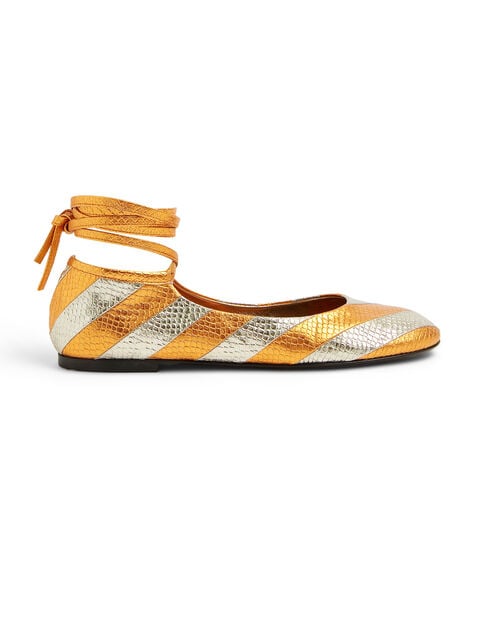 la doublej Ballerina Flats Orange in Faux Python