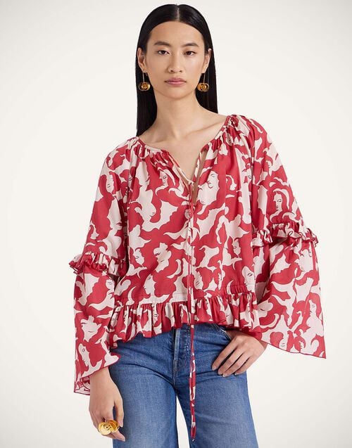 La Doublej Boho Blouse Mamma Red In Cotton Voile