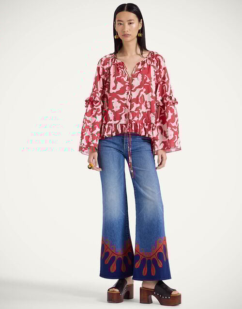 La Doublej Boho Blouse Mamma Red In Cotton Voile
