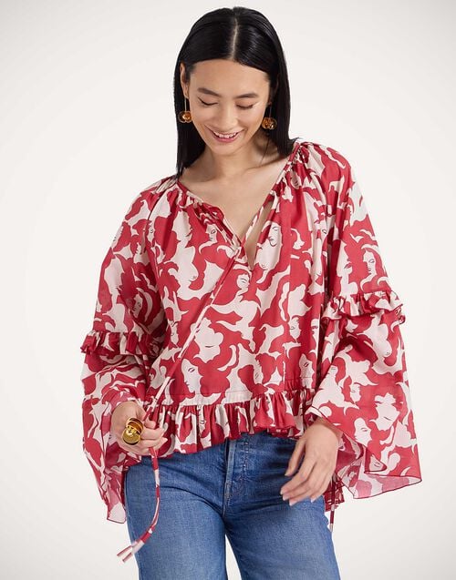 la doublej Boho Blouse Mamma Red in Cotton Voile