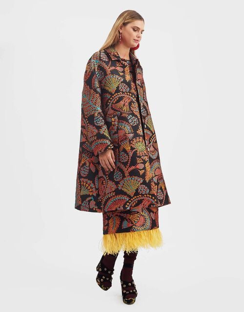 La Doublej Boxy Coat Sicomore Black In Jacquard