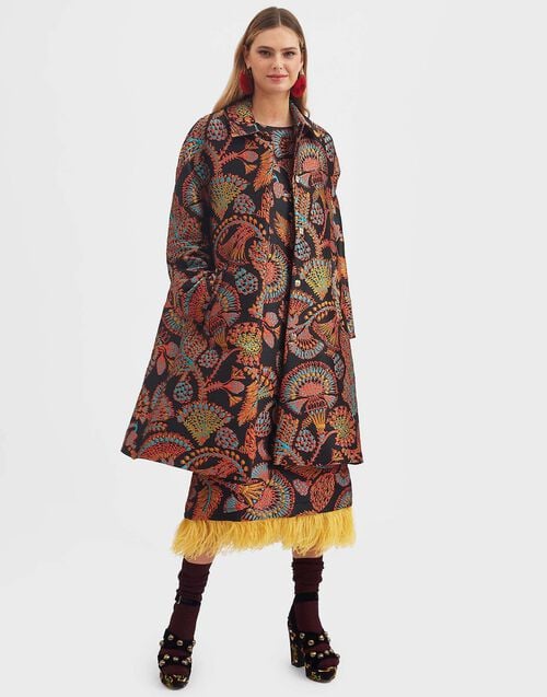 la doublej Boxy Coat Sicomore Black in Jacquard