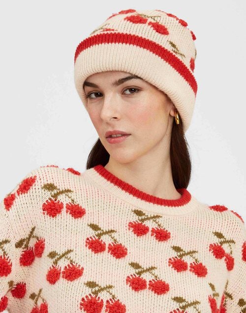 La Doublej Cherry Beanie Off White In Wool