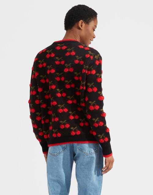 La Doublej Cherry Sweater Black / Red In Wool