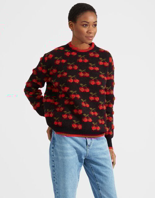 La Doublej Cherry Sweater Black / Red In Wool