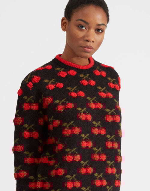 La Doublej Cherry Sweater Black / Red In Wool