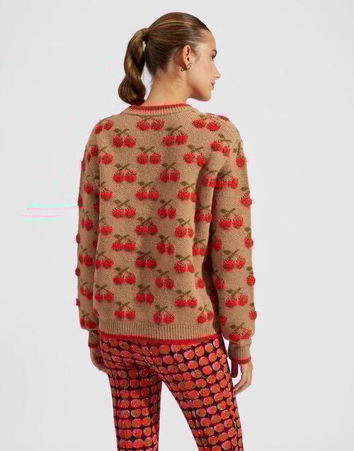 La Doublej Cherry Sweater Camel/Red In Wool