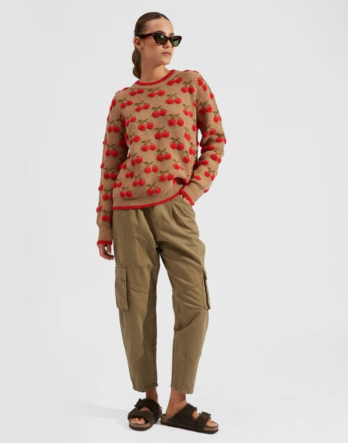La Doublej Cherry Sweater Camel/Red In Wool