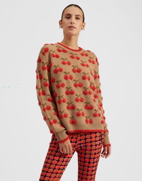 la doublej Cherry Sweater Camel/Red in Wool