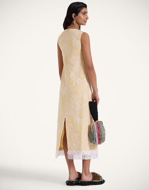 La Doublej Column Dress Iris Yellow In Jacquard