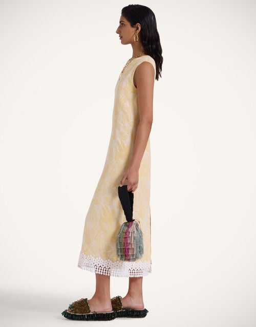 La Doublej Column Dress Iris Yellow In Jacquard