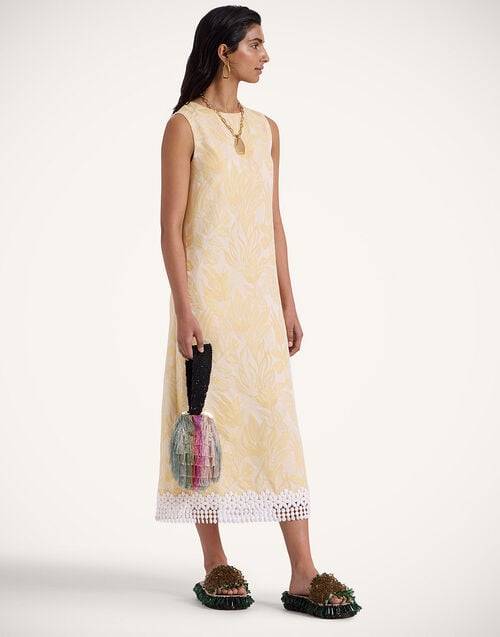 la doublej Column Dress Iris Yellow in Jacquard