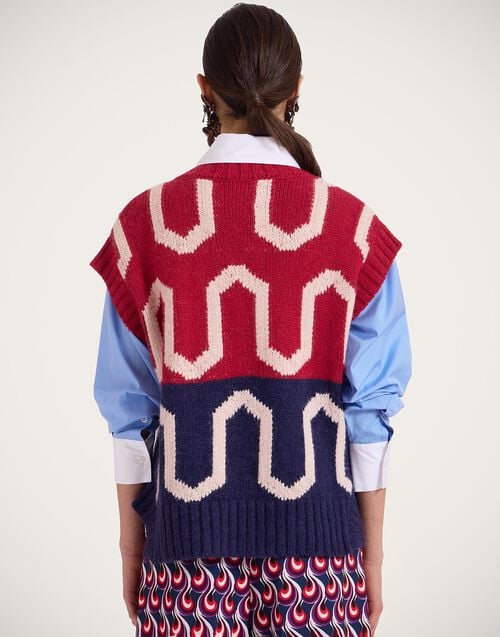 La Doublej Comber Gilet Burgundy & Blue In Wool
