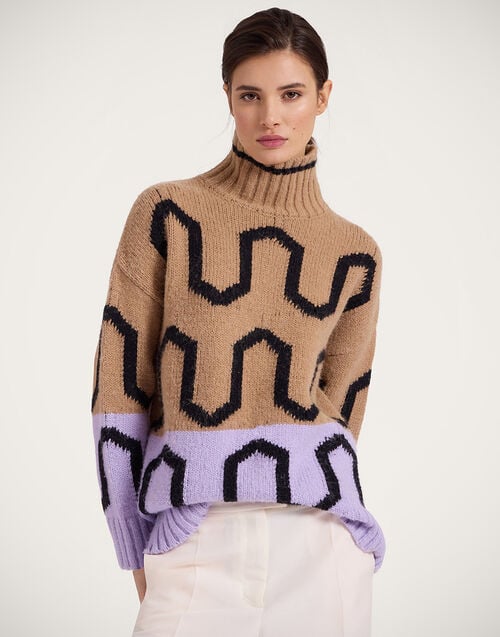 La Doublej Comber Turtleneck Camel & Lilac In Wool