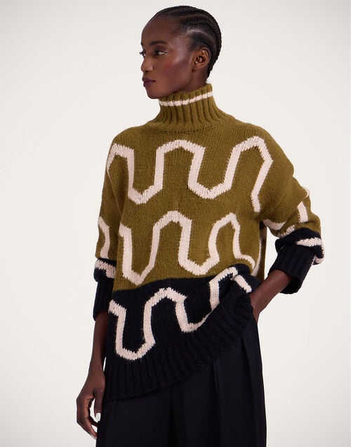 La Doublej Comber Turtleneck Green & Black In Wool