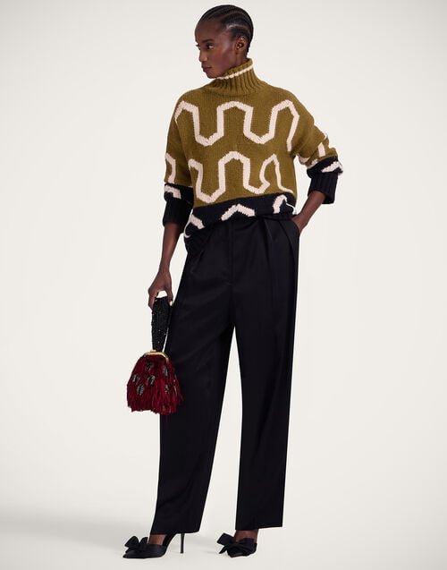 La Doublej Comber Turtleneck Green & Black In Wool