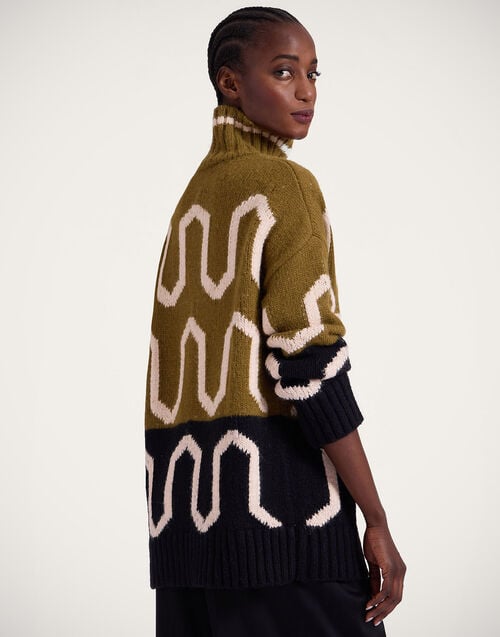 la doublej Comber Turtleneck Green & Black in Wool