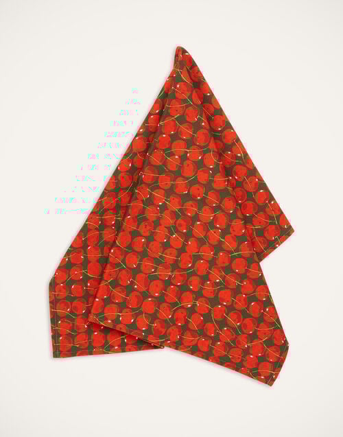 la doublej Dishtowel Cherries Verde in Cotton