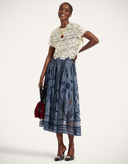 la doublej Dutchess Skirt Starlight Navy in Lace