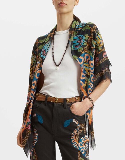 la doublej Foulard 120 Eve Black in Modal Cashmere