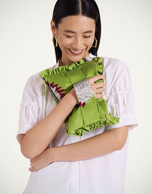 la doublej Hand Pochette Derby Lime in Jacquard