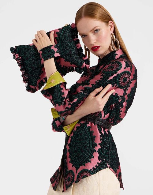 la doublej Hand Pochette Oltrarno Pink in Jacquard