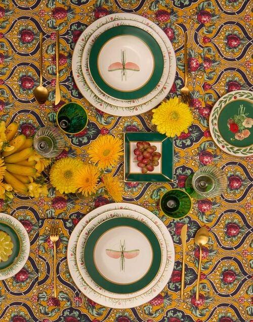 La Doublej Large Tablecloth Ananas Yellow In Linen