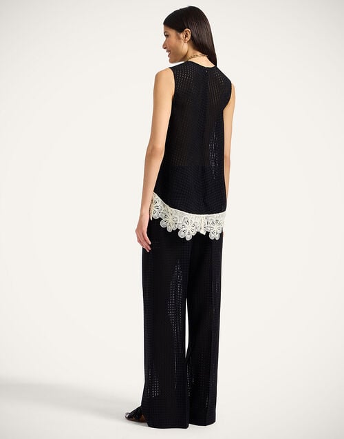 La Doublej Loose Pants Solid Black In Window Lace