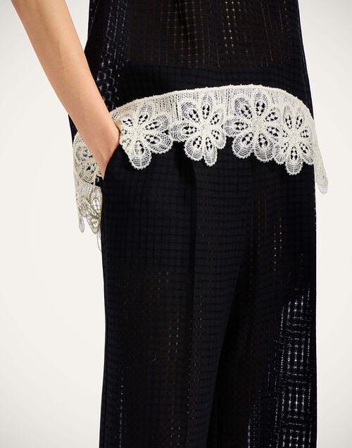 La Doublej Loose Pants Solid Black In Window Lace