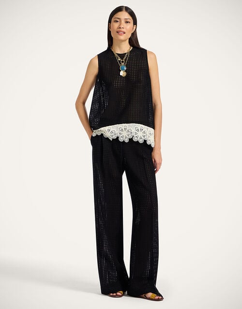 la doublej Loose Pants Solid Black in Window Lace