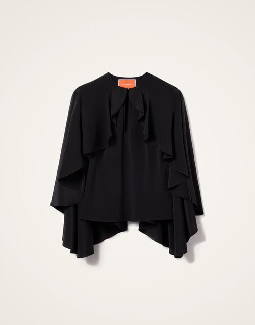 La Doublej Magic Top Solid Black In Crepe De Chine