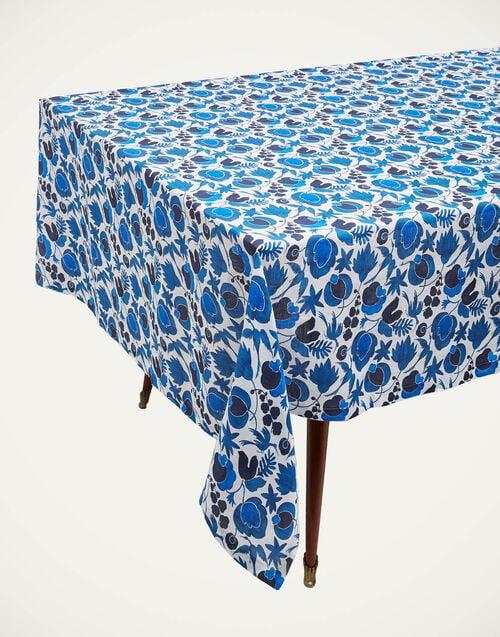 La Doublej Medium Tablecloth Wildbird Blu In Linen