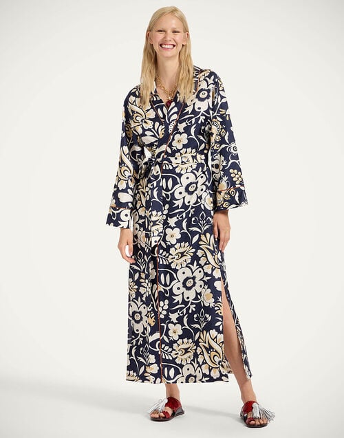 La Doublej Midnight Dress Selva Blue In Silk Twill