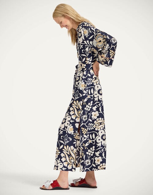 La Doublej Midnight Dress Selva Blue In Silk Twill