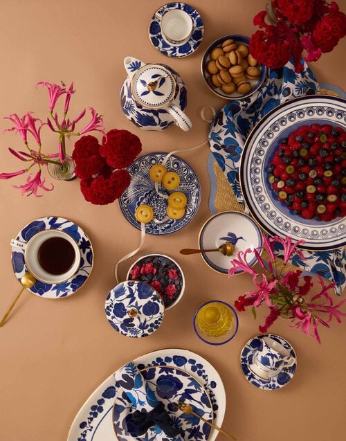 La Doublej Oval Platter Wildbird Blue In Porcelain