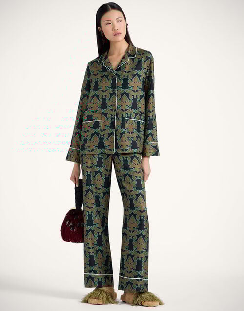 la doublej Pajama Pants Herald Black in Silk Twill