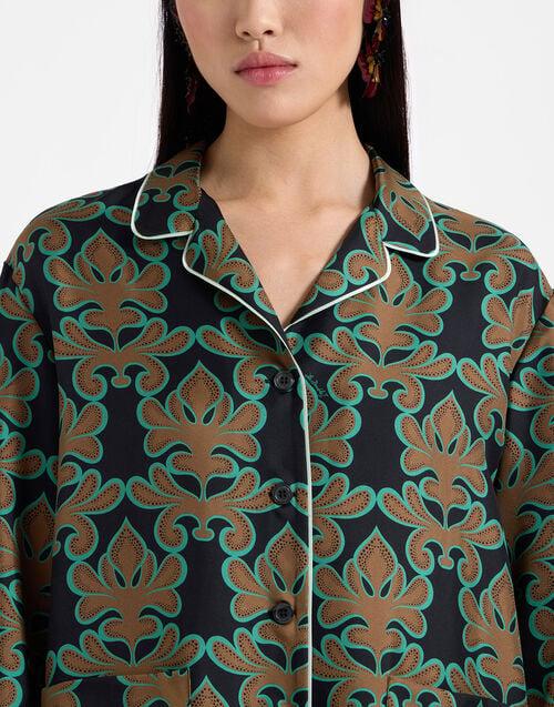 La Doublej Pajama Shirt Herald Black In Silk Twill