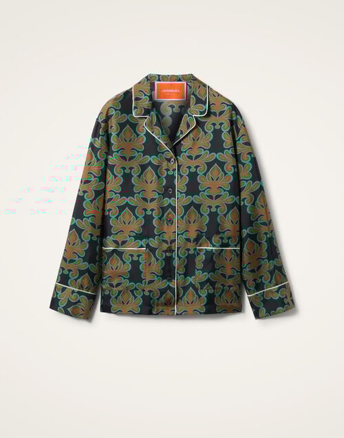 La Doublej Pajama Shirt Herald Black In Silk Twill