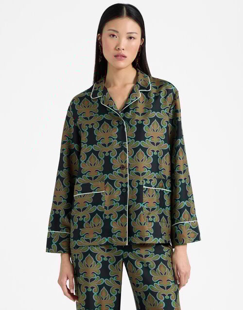 la doublej Pajama Shirt Herald Black in Silk Twill